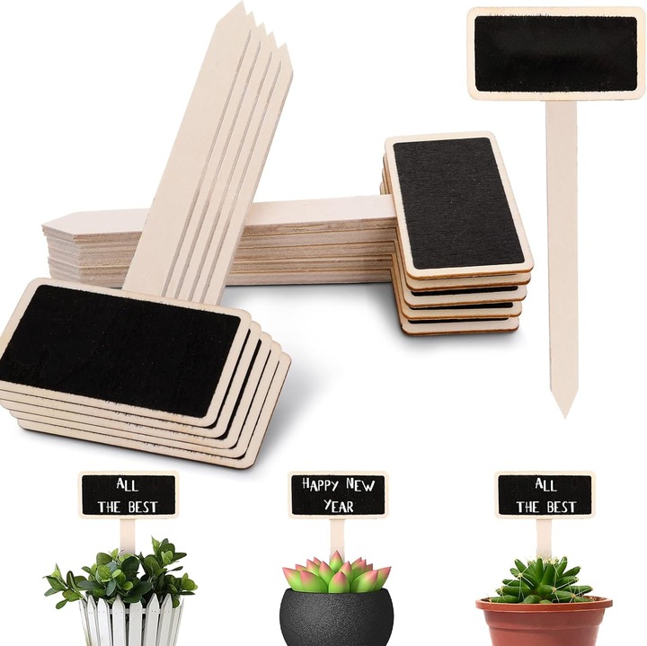 30 de bucati etichete negre din lemn pentru plante, markere pentru tabla, tarusi de gradina din lemn in forma de T pentru legume, seminte, ierburi, flori de gradina, dreptunghiulare