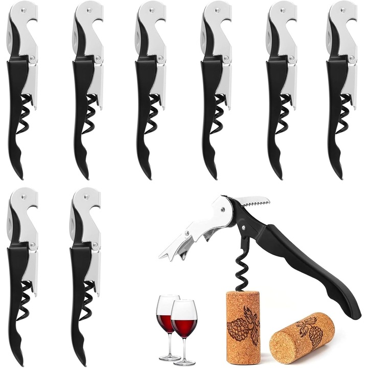 Professzionális 8 részes palacknyitó készlet, 3 az 1-ben sommelier palacknyitó, rozsdamentes acél sommelier kés palacknyitóval és fóliavágóval, szállodai és éttermi minőség