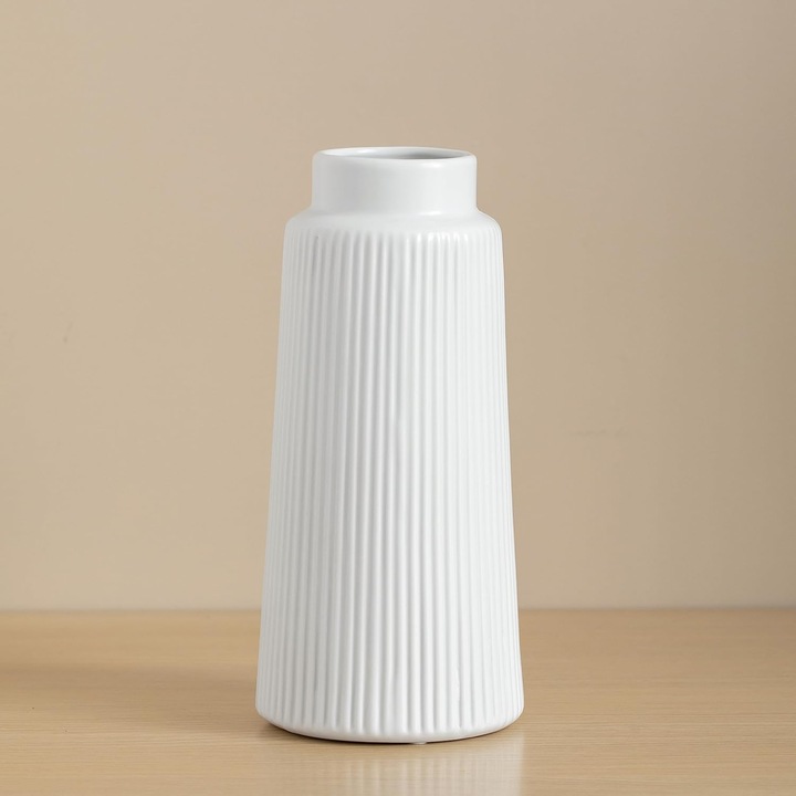 Vaza ceramica alba - Vaza alba pentru flori de pampa si flori uscate, Vaza decorativa, Decor modern pentru masa, pentru casa, petrecere, nunta, decorare interioara, 25 cm