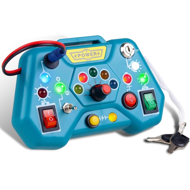 Jucarie Busy Board pentru copii de 1 an, tabla de activitati pentru bebelusi cu 8 intrerupatoare LED, jucarie pentru abilitati senzoriale si motorii, cadou pentru baieti si fete de 2, 3, 4 ani