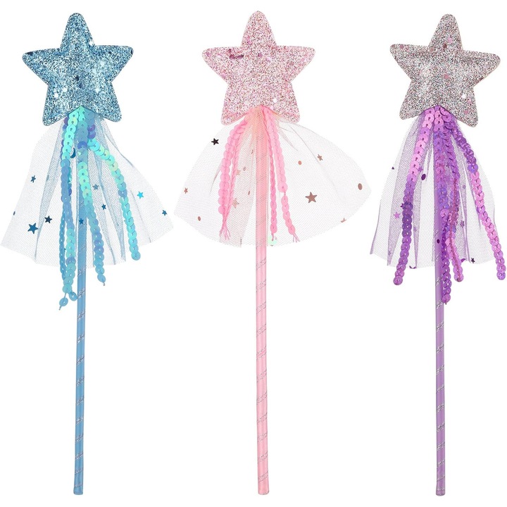 3 buc baghete de zana pentru copii, baghete de printesa cu sclipici, baghete stea, jucarie, baghete pentru fete, bat de zana pentru costum de Craciun, recuzita, petrecere de ziua de nastere, accesorii cosplay