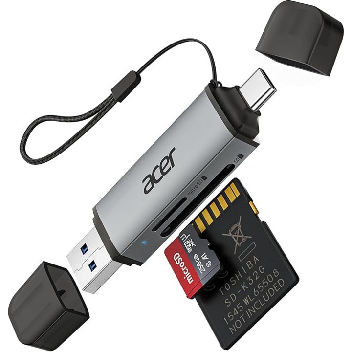 2 az 1-ben USB 3.0 és USB-C SD kártyaolvasó, SD/Micro SD kompatibilis, 2 kártya egyidejű olvasása, plug and play, kompakt méret