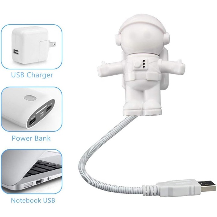 Lumina USB Creativa Astronaut Enforose, LED cu incarcare ciclica, brat flexibil, pentru laptop si desktop