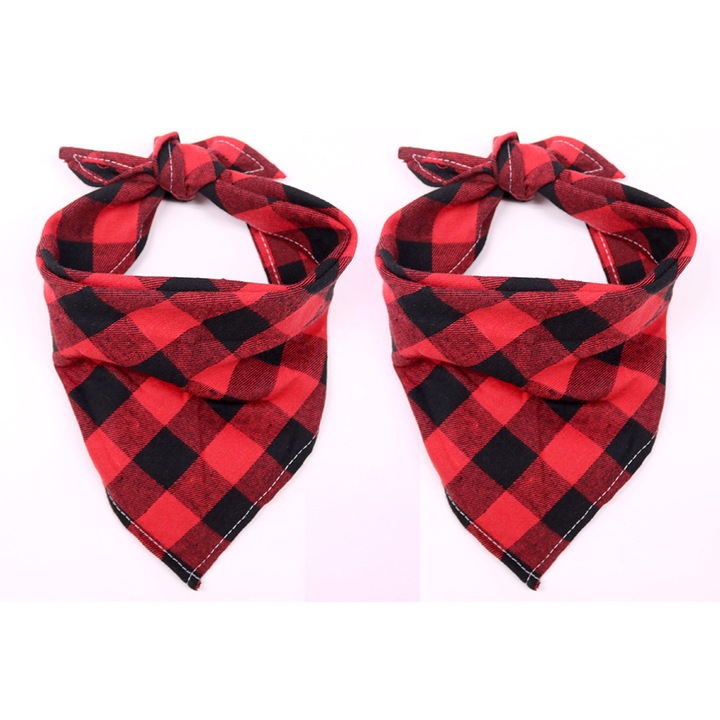 Bandana pentru câini, set de 2, carouri clasice, bumbac, ajustabil, 42x31cm / 70x48cm