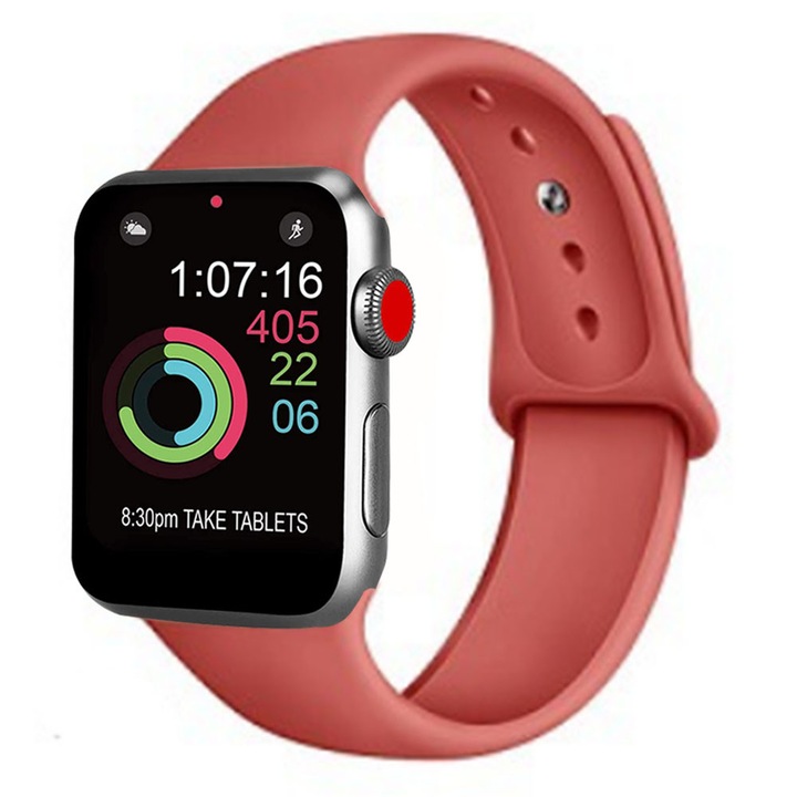 Спортна каишка за смарт часовник, силиконова, за Apple iWatch 1/2/3/4/5, 42-44 мм, червена