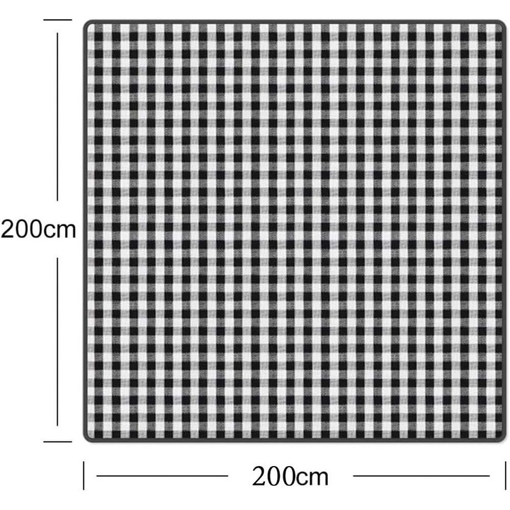 Piknik takaró 200x200cm, vízálló, hőszigetelő, fekete-fehér kockás