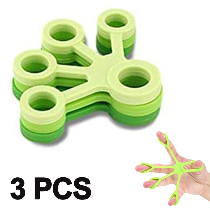 Set 3 antrenori deget din silicon, verde-negru-gri, 10x8x0.8cm