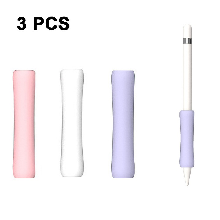 Set 3 bucati suport ergonomic silicon pentru Apple Pencil 1/2, multicolor, marime universala