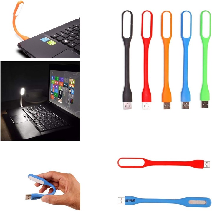Set 10 mini lampi LED USB flexibile, alb cald, 10x1cm