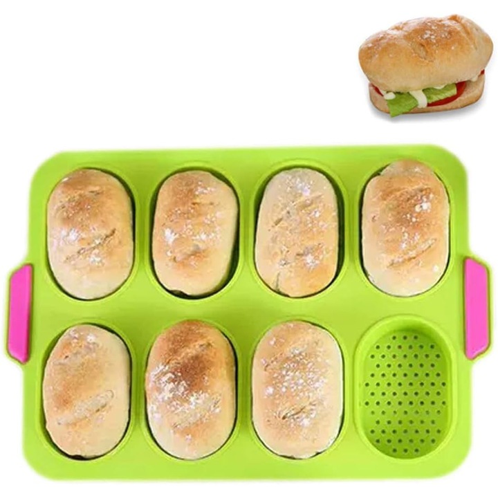 Szilikon forma bagettekhez, 8 mini forma, tapadásmentes, 34.5x23.8x2.5cm, fekete