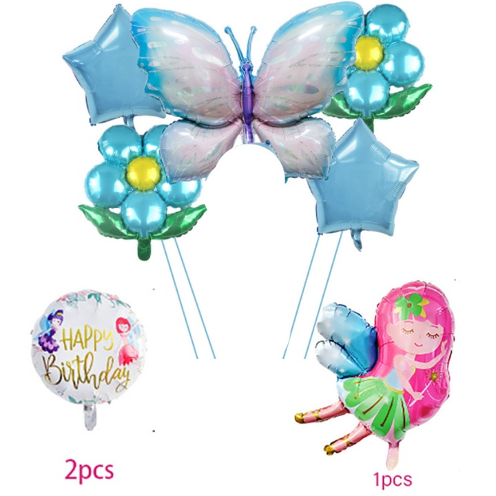 Set 8 baloane cu fluturi pentru ziua de nastere - Albastru perlat