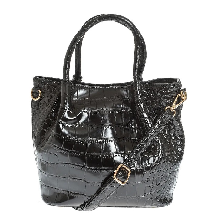 Geanta neagra de umar cu model animal print si manere fixe, Meli Melo Paris