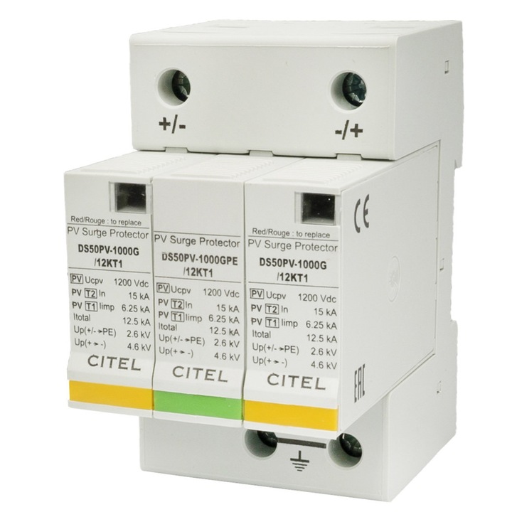 Descarcator la supratensiune CITEL DS50PV-1000G/12KT1, 12.5kA, 2p+G