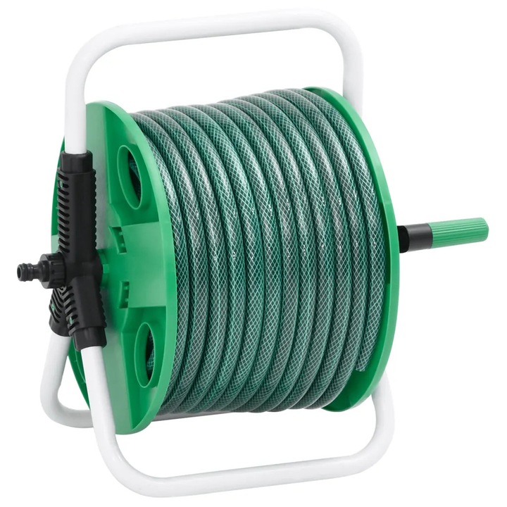 VidaXL kerti tömlő 20m zöld PVC fém tartóval