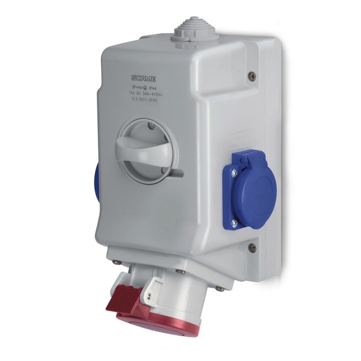 Контакт Scame, OPTIMA-COMBI, 3P+N+T, 16A, 2x230V, 0-1 превключвател