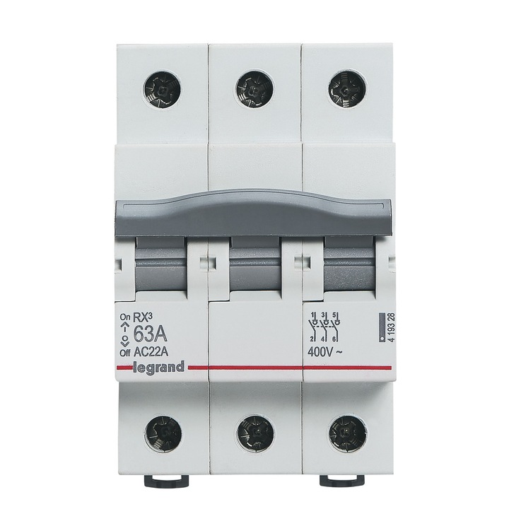 Dispozitiv de deconectare Legrand RX3 63A 3P, gri, montaj pe suport TH 35