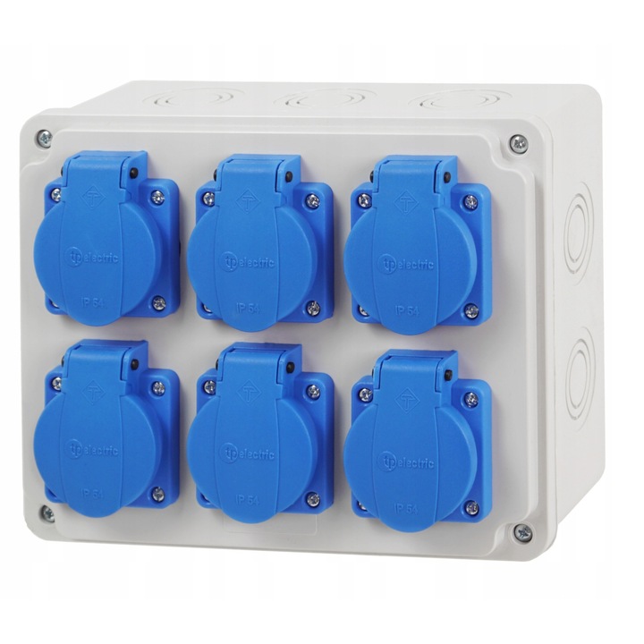 Tablou electric ADELID 6x gniazdo 16A 230V IP54, 195x155x100mm, culoare gri deschis RAL7035, montare pe surub