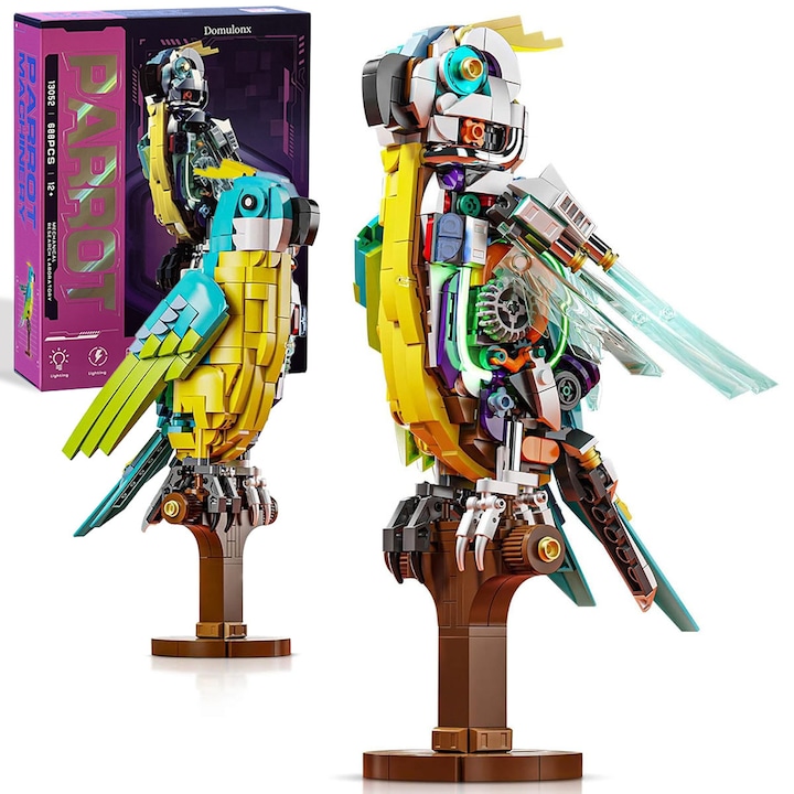 Set de blocuri de constructie Parrot, model mecanic de pasare, articulatii mobile, lumini, 688 picse, potrivit pentru varste de peste 8 ani, 27*18*9 cm, multicolor
