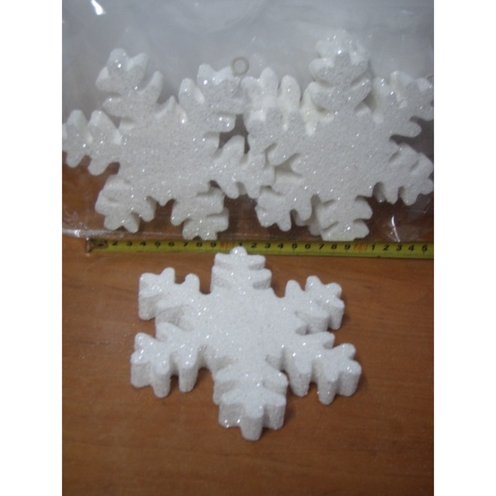 Set 4 accesorii decorative, OLDEX, fulg nea, alb, cu sclipici