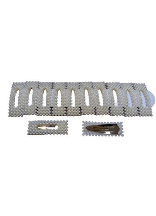 Set 12 clame pentru par, SANDEX, model cu perle, crem