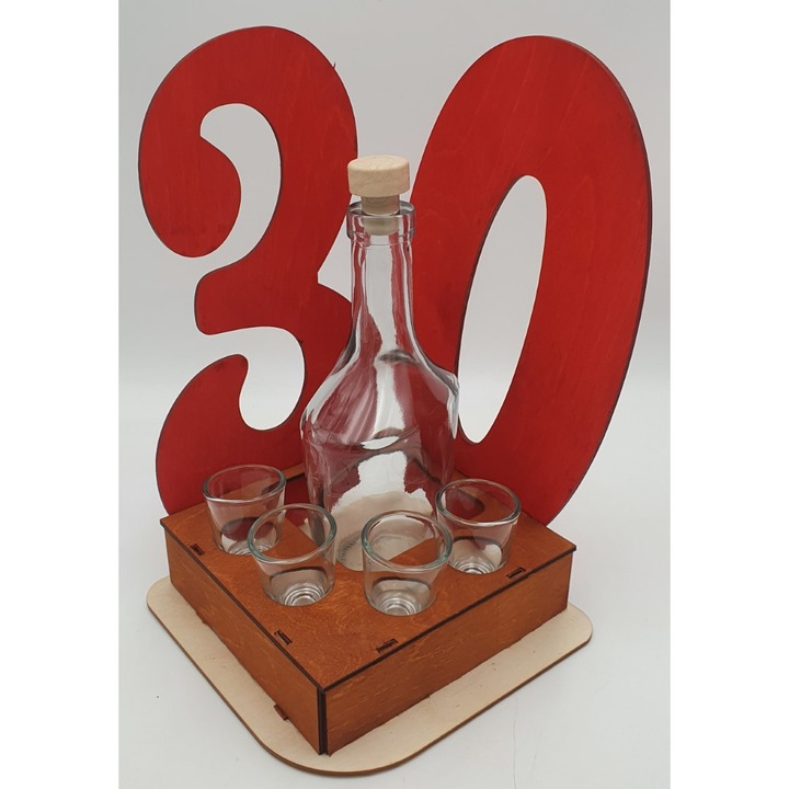 Set carafa si pahare Gorka, pentru aniversarea de 30 ani, rosu/maro