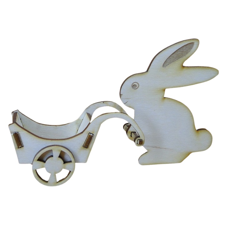 Suport de Paste din lemn, Nami, iepuras cu carucior, 9x6,5x0,3 cm