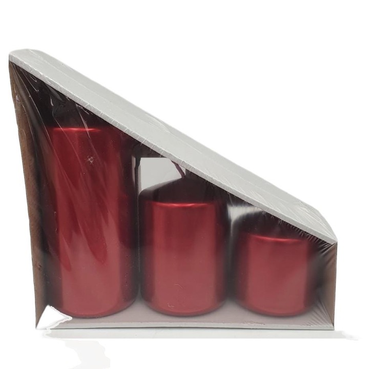 Комплект от 3 цилиндрични свещи, ZAWA, червени, 70x100 мм
