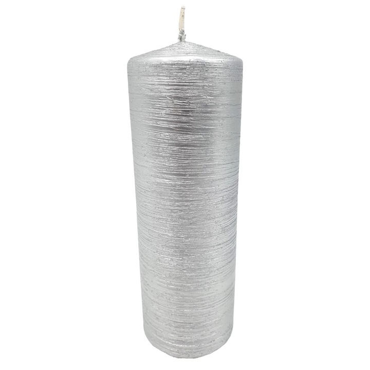Цилиндрична свещ, ZAWA, 20x7 см, сребърна