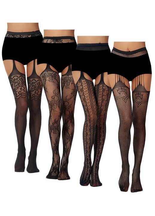 Set 4 piese dresuri TREXORA, negru, model cu dantela, marime unica