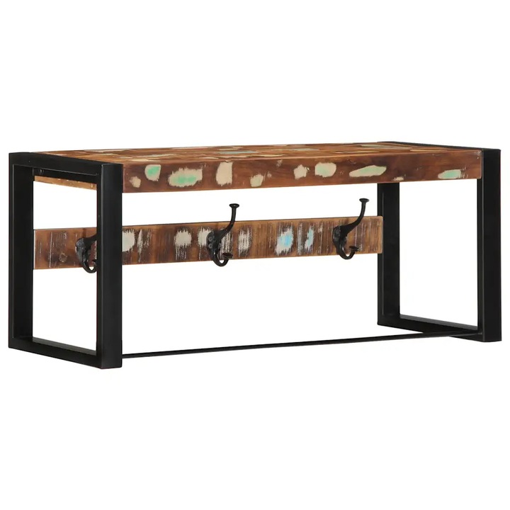 Cuier, VidaXL, Lemn masiv, 3 Carlige, 60 x 10 x 20 cm, Multicolor