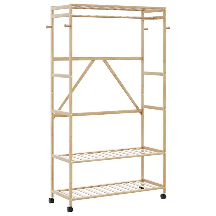 Umeras pentru haine cu polite si rotite, vidaXL, 110x40x180 cm, bambus, multicolor