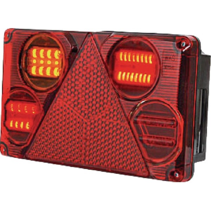 Hátsó LED lámpa, Kramp, bal, 12/24V, 5 pólusú, 232x142x59mm, piros