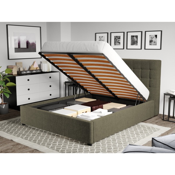 Pat Tapitat Rivo, Somiera Rabatabila si lada, 160x200, Verde inchis/Eden 12