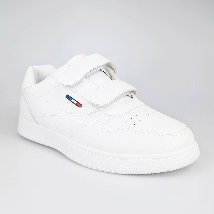Pantofi sport barbati, Permani, cu velcro, piele ecologica, alb, 47 EU