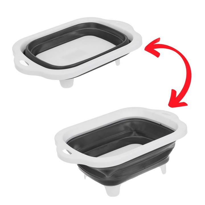 Lighean Pliabil Alb Gri cu Manere 25x19x10cm