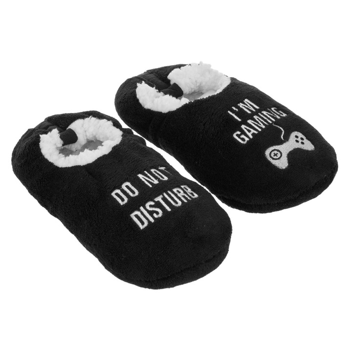 Férfi téli mamusz, fekete, műszőrme, csúszásmentes talp, One Size INTL