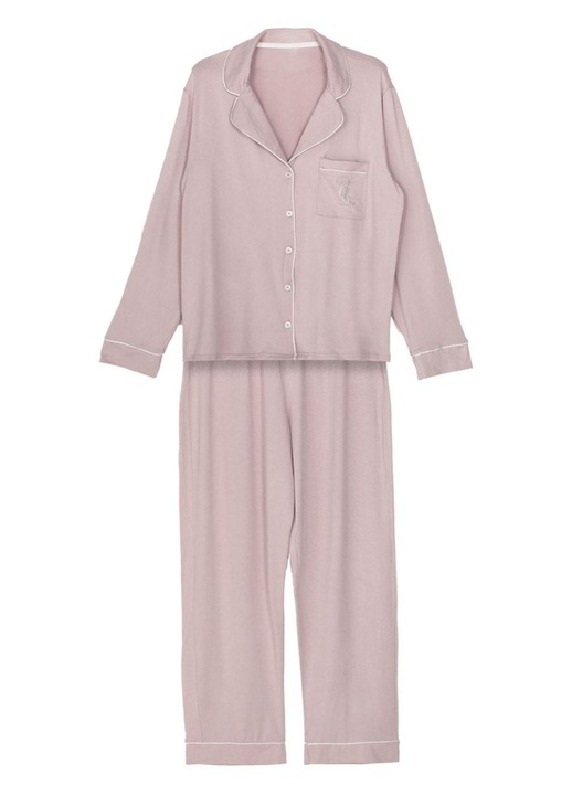 Set pijama de iarnă pentru femei, roz nude, textură moale, strasuri, One Size INTL