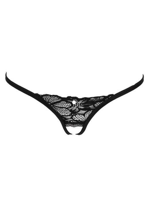 Fekete csipkés tangabugyi, dupla fűzős, fém elemekkel, női szett