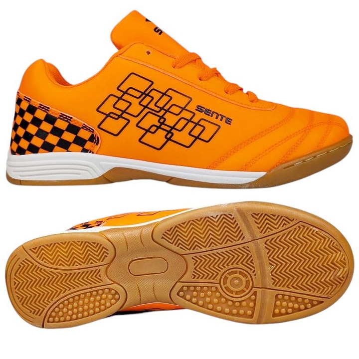 Pantofi futsal barbati Permani, piele ecologica, talpa din spuma si cauciuc, portocaliu/negru, 45 EU