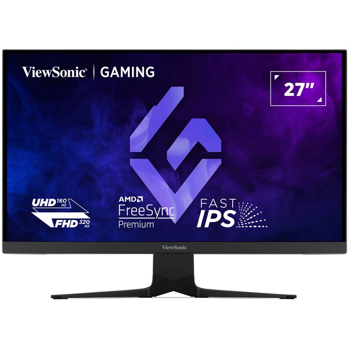 Monitor Gaming LED IPS ViewSonic XG275D1-4K, 27", Dual Mode 4K UHD (3840x2160)@160Hz / Full HD (1920x1080)@320Hz, 0.5ms MPRT, AMD FreeSync™ Premium, NVIDIA G-Sync™ Compatible, RGB lighting, USB Type-C, 2x HDMI, DisplayPort, Pivot, VESA, negru