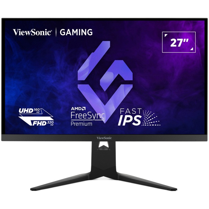 Gaming Monitor LED IPS ViewSonic XG275D1-4K, 27", Kettős módú 4K UHD (3840x2160)@160Hz / Full HD (1920x1080)@320Hz, 0.5ms MPRT, AMD FreeSync™ Premium, NVIDIA G-Sync™ kompatibilis, RGB világítás, USB Type-C, 2x HDMI, DisplayPort, Pivot, VESA, fekete
