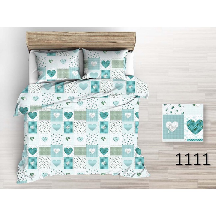 Set lenjerie de pat, 160x200cm, 100% bumbac, roz, cu 2 perne 70x80cm, fermoar