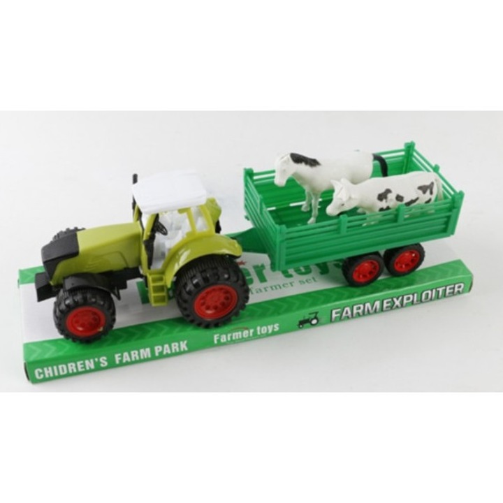 Tractor de jucarie pentru copii, Midex, set cu remorca si animale, multicolor