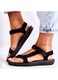 Sandale dama Permani, piele intoarsa, curele reglabile, talpa plata, negru, 41 EU