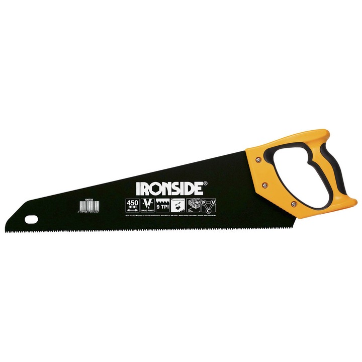 Ironside kézifűrész, 450 mm, 9 fogú, ergonomikus fogantyúval