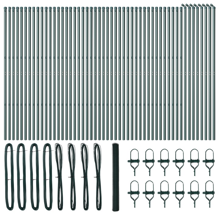 Gard de gradina, vidaXL, 1.6 x 100 m, 13 Stalpi, Otel zincat, Rezistent la UV, Verde