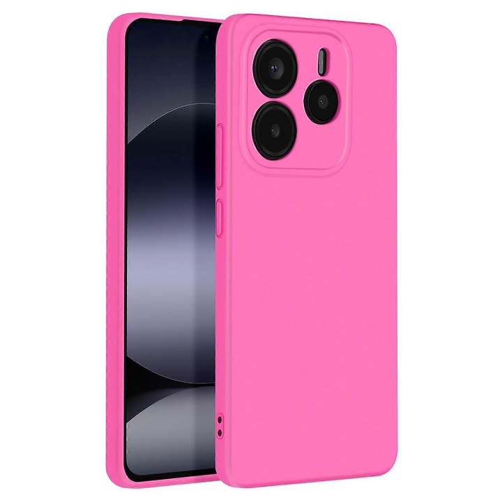 Husa compatibila cu Xiaomi Redmi Note 14 5G, Silicon Cover, Interior Microfibra, Protectie Camere, Roz Neon, TSS