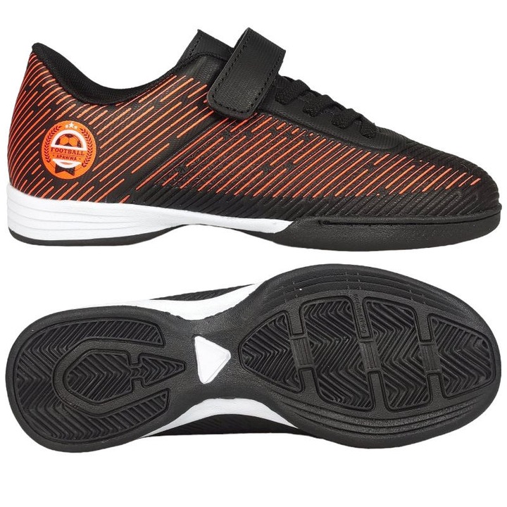 Футболни обувки Permani, екокожа, велкро, оранжево-черни