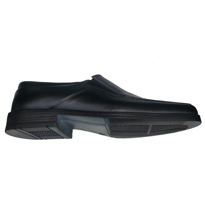 Pantofi Barbatesti Din Piele Naturala Negri Cu Calapod Lat, Fara Siret, Talpa TR Flexibila Cu Toc De 2cm, Confort Zilnic, Produs 100% Romanesc, SCV, Marimea 45