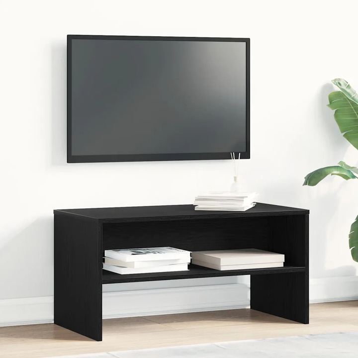 Comoda TV vidaXL, 80x40x40 cm, negru, din material lemnos, cu spatiu de depozitare generos